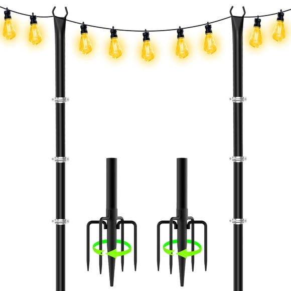 Vitalsvn 10FT String Light Poles for Outdoor Lighting Poles for Outside String Lights, Metal Pole Stand for Hanging Light Outdoor Light Pol