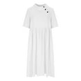 thumbnail image 5 of QUYUON Women’s Pockets Midi Dress Summer Casual Button Short Sleeve Crew Neck Flowy Dress Pleated A-Line Maxi Beach Sun Dress Style A-135 Holiday Wedding Guest Mid-Length Dresses, 5 of 6
