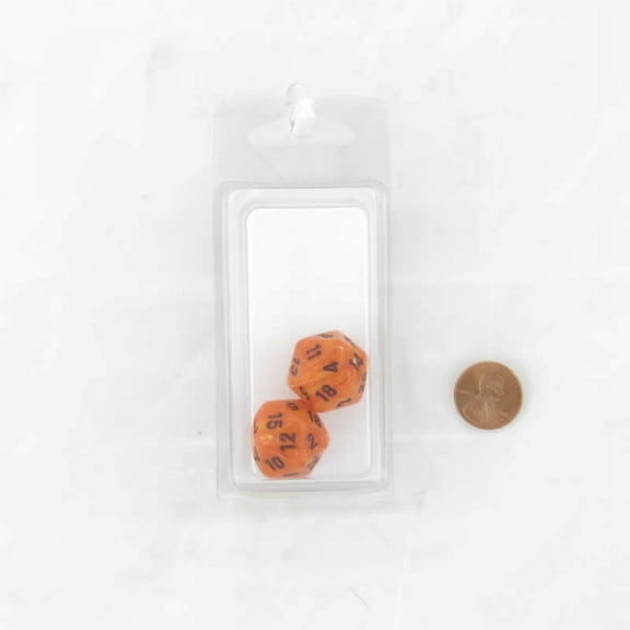 Orange Vortex Dice with Black Numbers D20 Aprox 16mm (5/8in) Pack of 2 Wondertrail