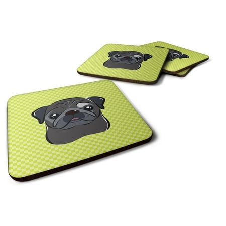 

Caroline s Treasures BB1325FC Checkerboard Lime Green Black Pug Foam Coaster Set of 4 3 1/2 x 3 1/2 multicolor