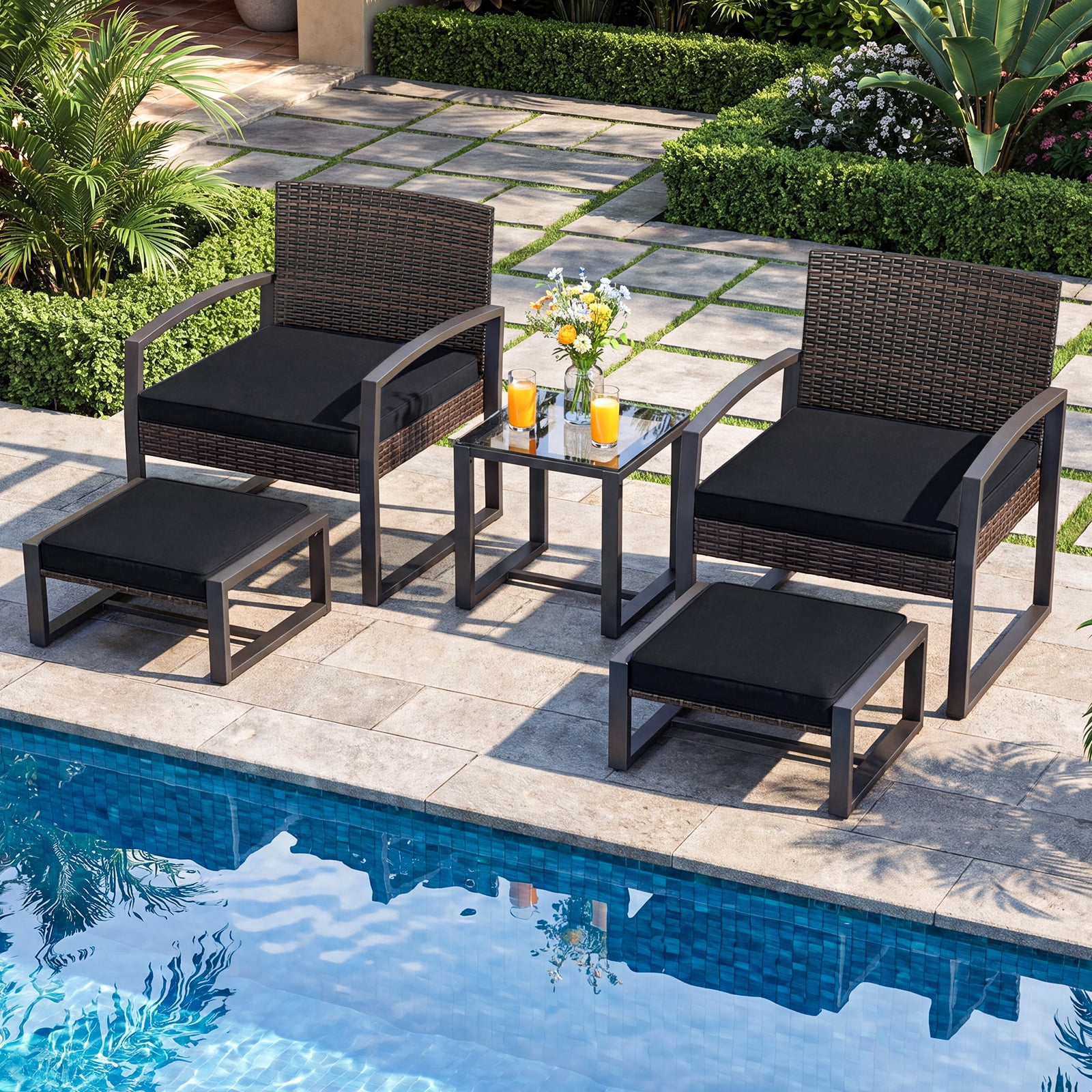 Costway Outdoor Furniture Set, Patio Rattan Conversation Set for Balcony,Porch, Backyard Mix Brown + Black