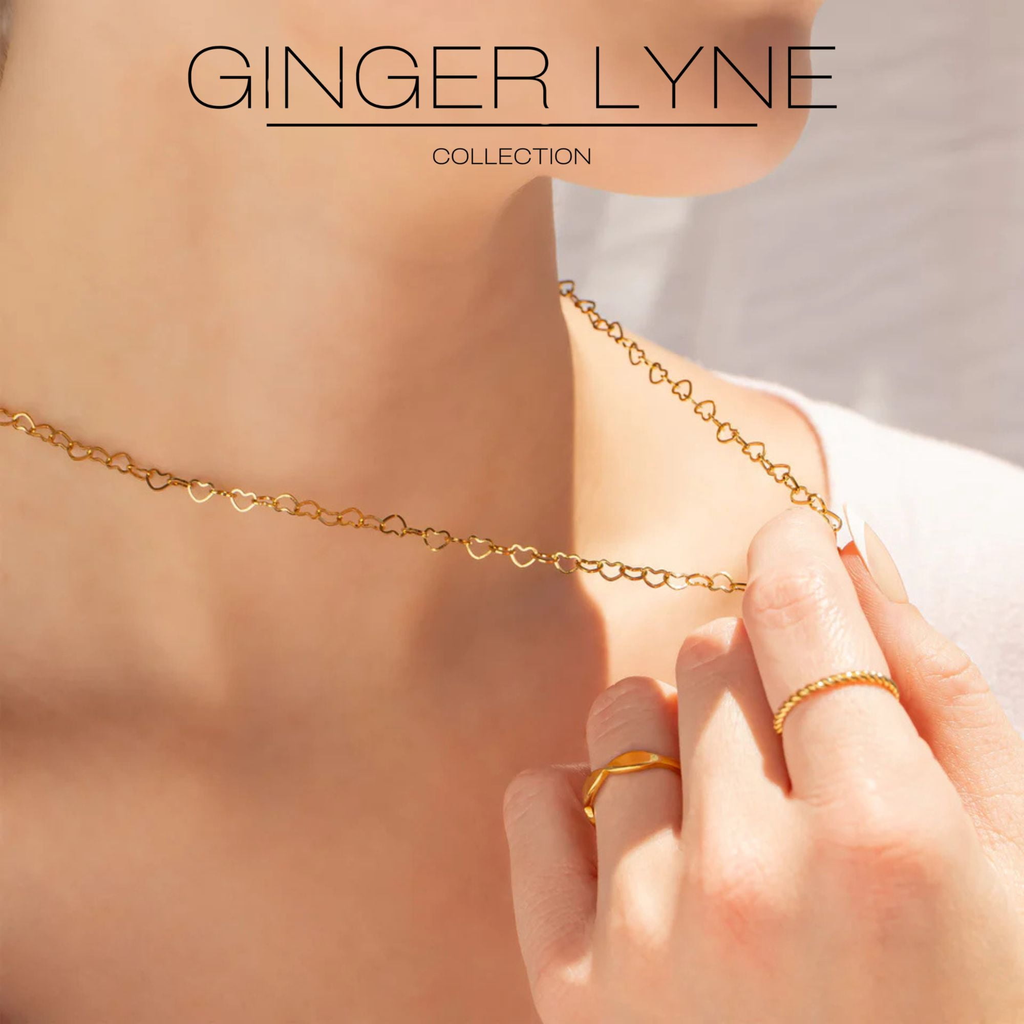 Heart Link Chain Necklace for Women 20 Inch 18K Gold PVD Plated Stainless Steel Ginger Lyne