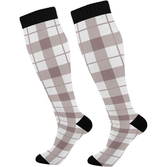 GZHJMY Buffalo Plaid Compression Socks, Women Men Long Stocking (20-30mmHg), Travel Knee High Stockings for Athletic Sports,Running,Cycling,Nursing
