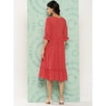 thumbnail image 7 of Janasya Women's Red Cotton Ethnic Motifs Printed Flared Western Dress, 7 of 7