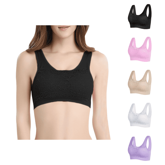 Ahuyic Womens Bra,Summer Plus Size Bra,Womens Embroidered Glossy Comfortable Breathable Bra Underwear No Rims Set,Pink,XL