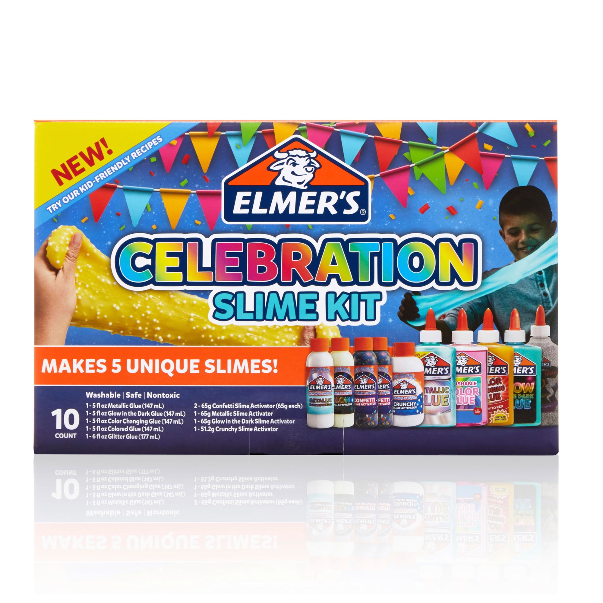 Elmer's Celebration Slime Kit  Slime Supplies Include Assorted Magical  Liquid Slime Activators and Assorted Liquid Glues, 10 Count 