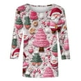 thumbnail image 5 of LEBONYARD Women's Trendy Crew Neck Christmas Printed 3/4 Sleeve Pullover Top Casual Loose Fit Round Neck Chic Christmas Printed Soft Smooth Ladies Top, 5 of 5