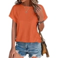 thumbnail image 2 of ATENAR T Shirts for Women Solid Shirts Crew Neck Short Sleeve Tops Orange XL, 2 of 4