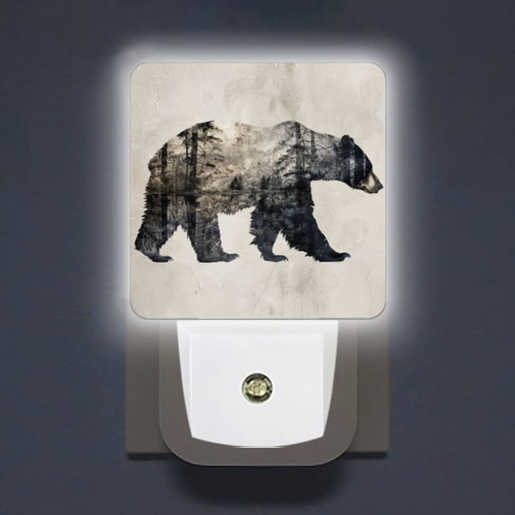 LED Night Lights Lamp with Dusk to Dawn Sensor, Exposure Bear With Silhouette Background Night Light Plug Into Wall for Kids Room, Bedroom, Bathroom, Kitchen, Hallway