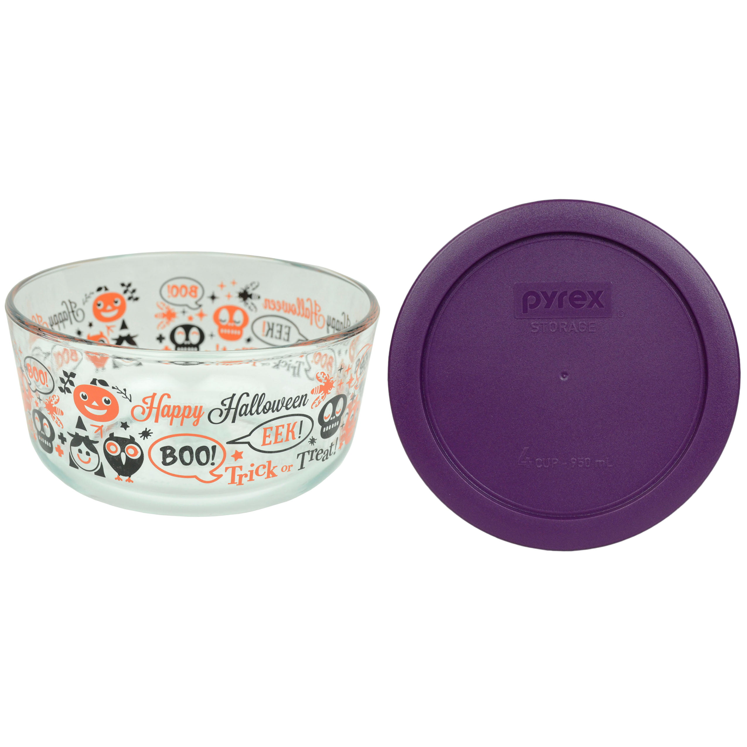 Pyrex 7201 4-Cup Spooky Fun Glass Bowl and 7201-PC Purple Plastic Lid Cover  - Walmart.com