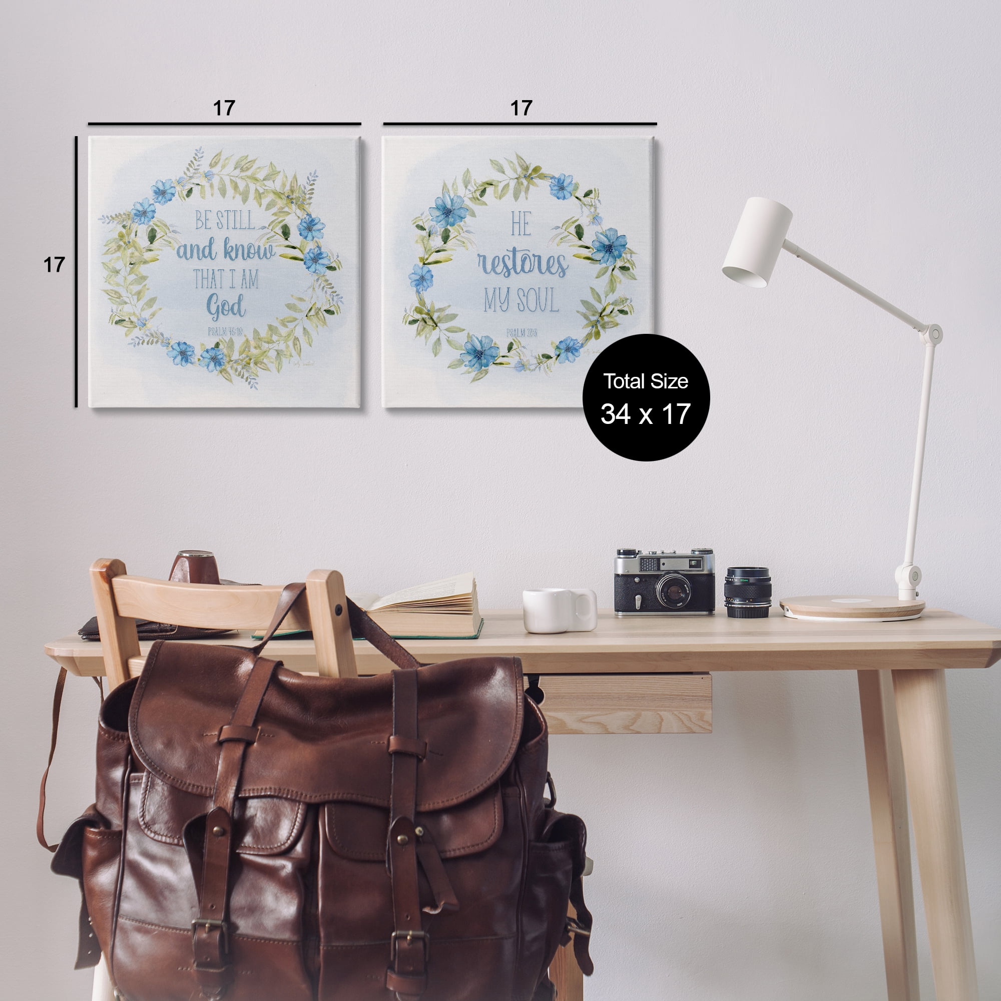 Stupell Industries Be Still Restores Psalm Religious & Spiritual Painting Wrapped Canvas Art Print Wall Art, 17 x 17, Set of 2