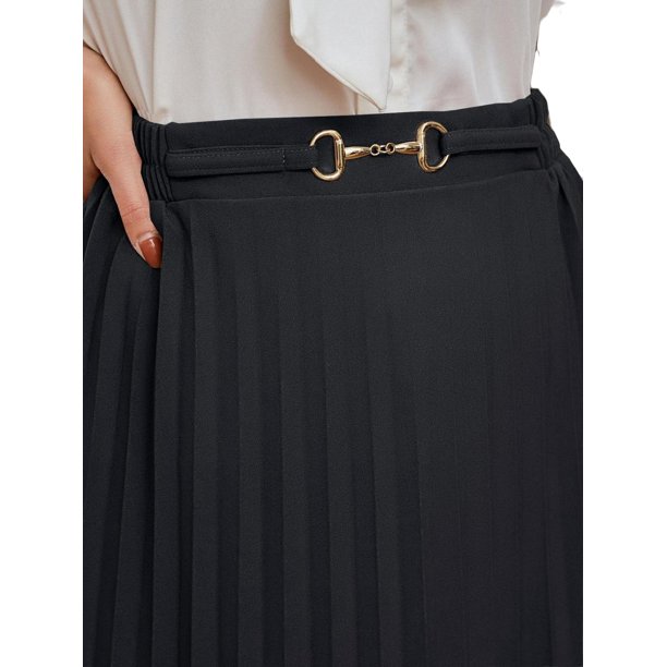 Women's Elegant D ring Pleated Long Skirt S - Walmart.com