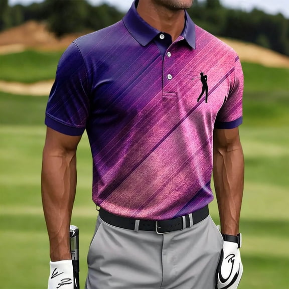 Zysthvn Summer Short Sleeve Mens Shirts Polo Golf Casual Mens T Shirts Turn Down Collar Gradient Shirts