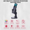 thumbnail image 2 of USB Condenser Microphone Tabletop Desktop RGB Microphone with Stand Computer PC Plug & Play Microphone with Colorful Lights Control Headphone Connection for Audio Monitoring for Podcast R, 2 of 7