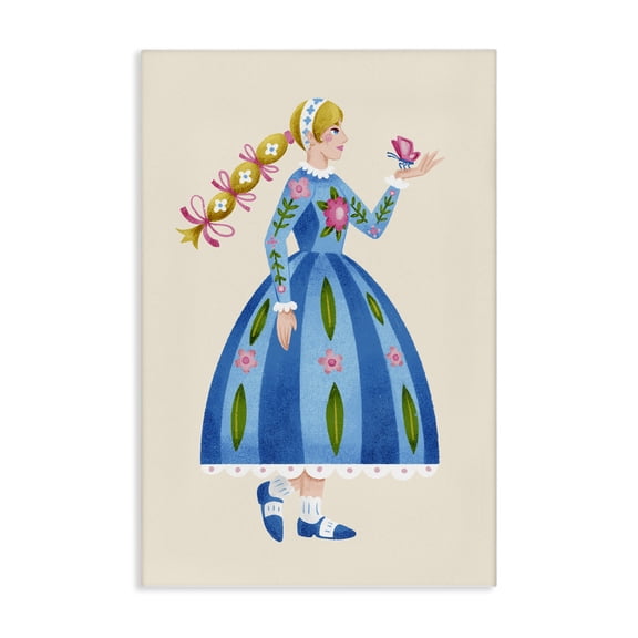 Stupell Industries Blonde Folk Girl & Butterfly Portrait Painting Wrapped Canvas Canvas Art Print Wall Art, 16 x 24