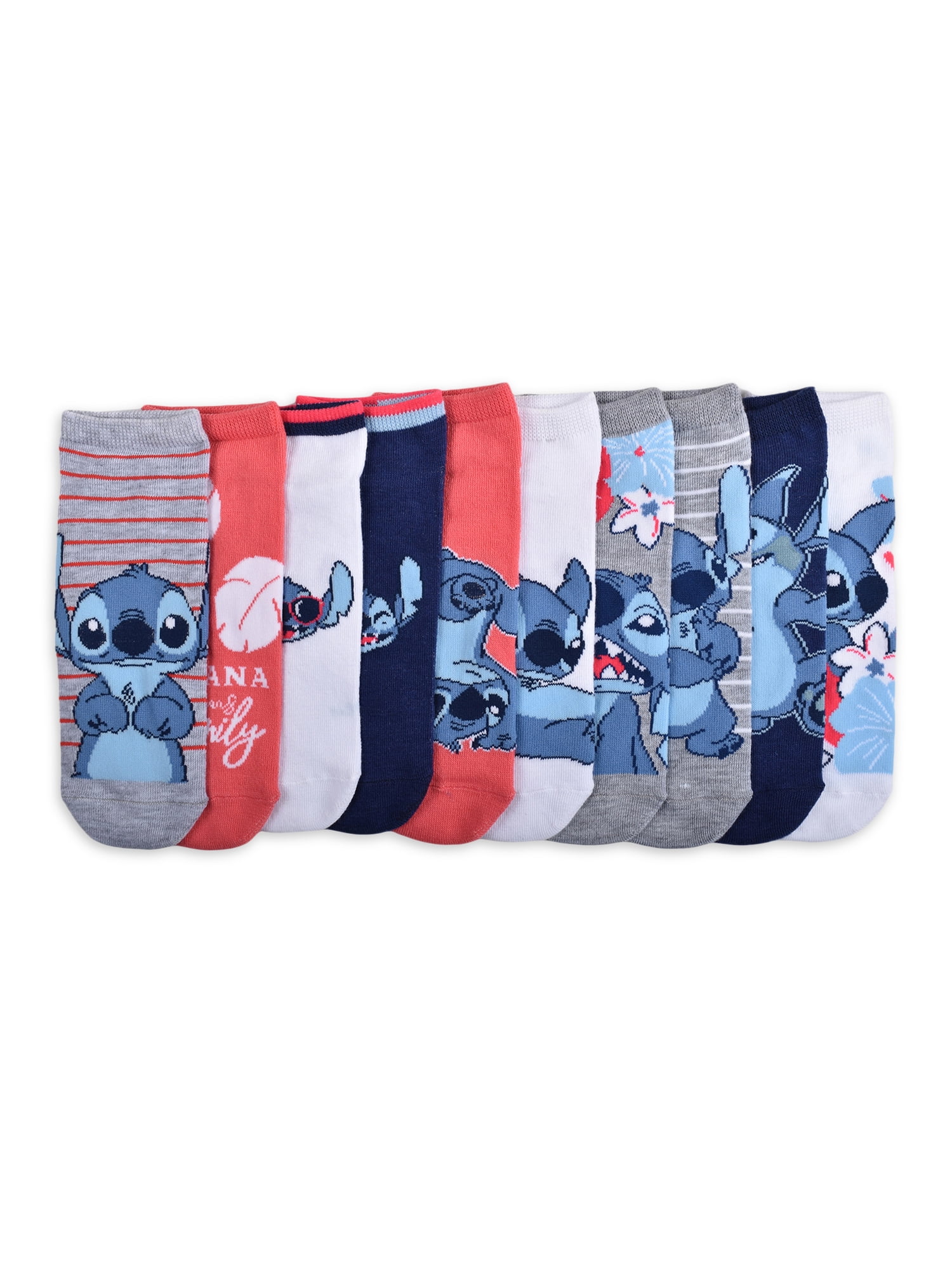 Disney Women's Stitch Tropics Low Cut Socks, 10-Pack