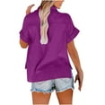 thumbnail image 5 of Women 2025 Causal Summer Blouses Button Down Short Sleeve Shirts Gauze Cotton Linen Tops Vacation Trendy Outfits Purple S, 5 of 8