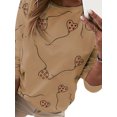 thumbnail image 1 of LUXUR Ladies Heart Print Pullover Loose Dailywear Tee Khaki XL, 1 of 4