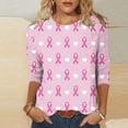 thumbnail image 3 of TKLPEHG Womens 3/4 Sleeve Tops Breast Cancer Shirts Pink Ribbon Print Tshirt Casual Round Neck Fashion Colthes (Pink,XXL), 3 of 5
