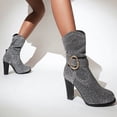 thumbnail image 2 of NECHOLOGY Botas Mujer Adulto Femenino Zapatos Botines mujer Zapatos de tacón con punta en para mujer Botines de tacón grueso sin cordones a la (Silver, 9), 2 of 4