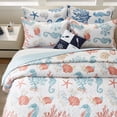 thumbnail image 4 of Coastal Quilt Set Full/Queen Size - Lightweight Microfiber Reversible Bedspread, 90''x98'', Coral, Includes 2 Shams, 4 of 7