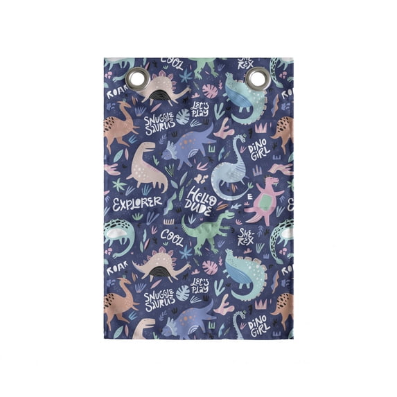 Dinosaur Hanging Pocket Organizer, Cartoonish Abstract Extinct Animals She-rex Dino Girl, Printed Polyester Storage Bag with Pockets, 14" x 20", Dark Indigo and Multicolor