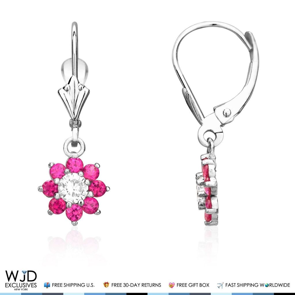 Wjd Exclusives 1Ct Diamond & Ruby Flower Cluster Dangle Leverback