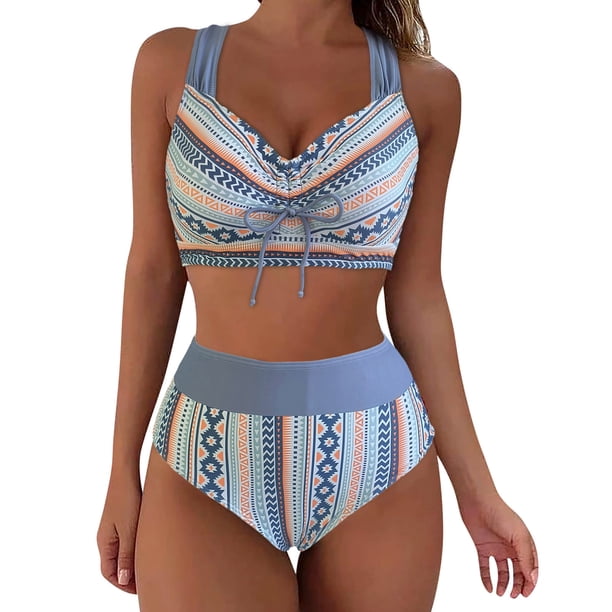 Gibobby Conjunto de Traje de Baño para Mujer Bikini de cintura alta para mujer, bañadores sexys de dos piezas con realce, traje de baño Vintage, conjunto(Gris,G)