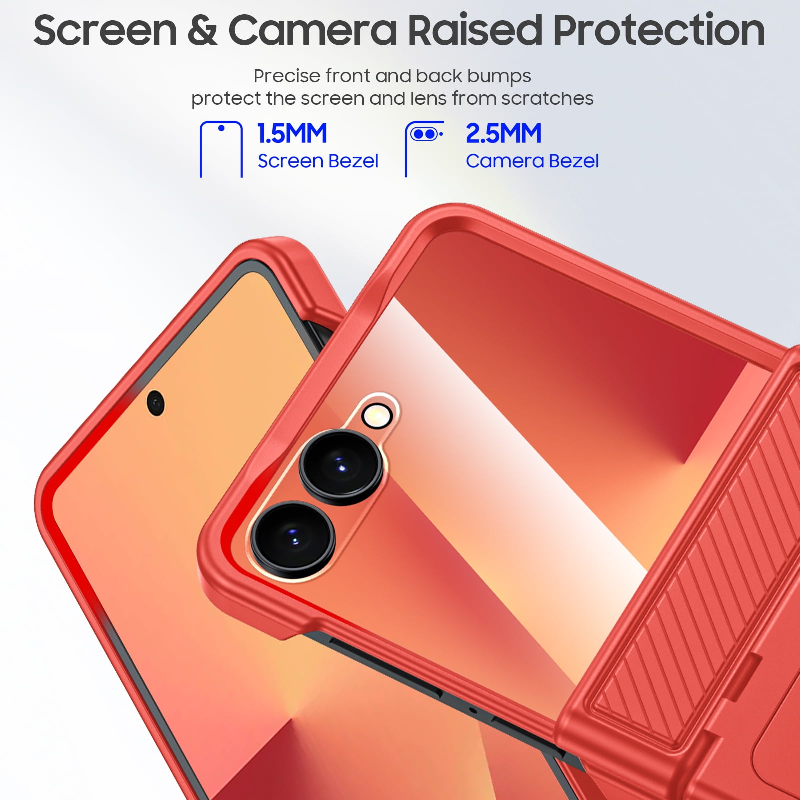 Vizvera for Samsung Galaxy Z Flip 7 Phone Case with Card Holder RFID Blocking,Built in Hinge Protection, Screen Protector-Rose Red