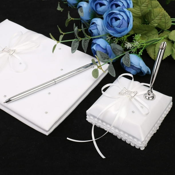 de Bolígrafos de Libro de Registro de Invitados con Lazo de Cristal , Decoración de Recepción Colcomx Juego de bolígrafos para libros de invitados