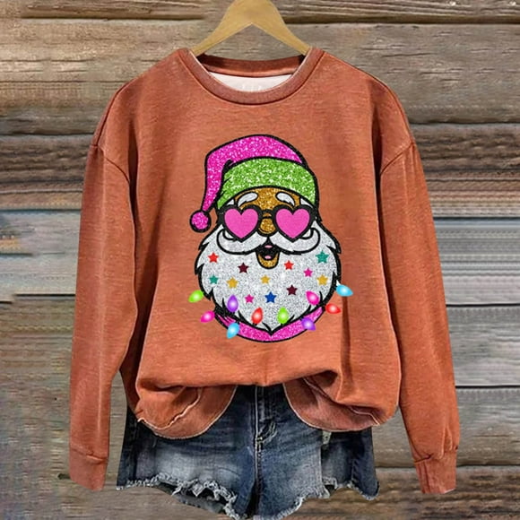 Tetras Womens Sweatshirt Fall,Christmas Fashion Women's Casual Long Sleeve Round Neck Printed Ladies Sweatshirt,Tops Blouse