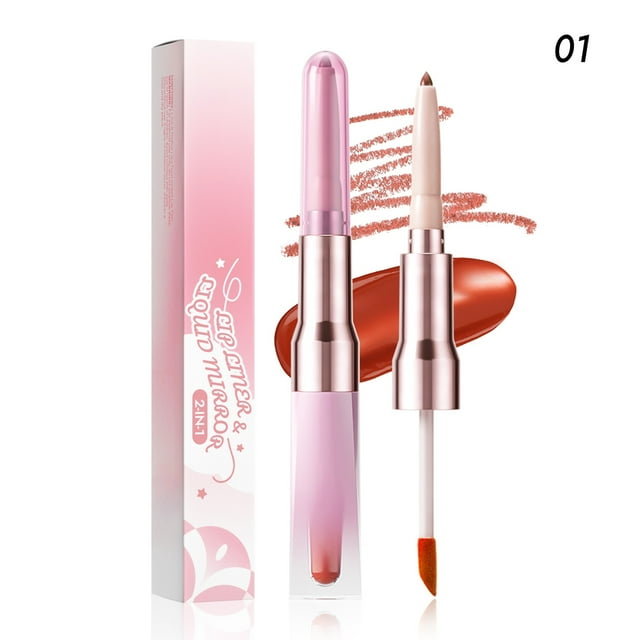 Double Ended Lip Liner And Gloss 2 In 1 Multifunctional Lip Pencil For Precise Definition And Shine Long Lasting Non Lip Makeup