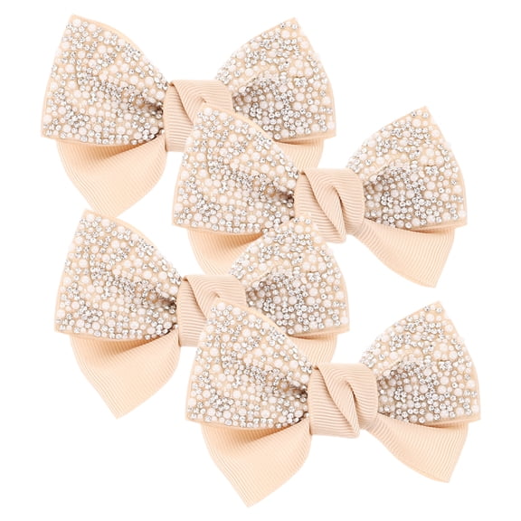EXHUMKY Beige Bow Shaped Rhinestone Shoe Embellishments for Brides and Parties 3.5×2.2×0.4in