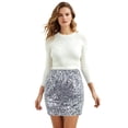 thumbnail image 5 of Baisdan Sequin Skirt for Women, Sparkly Mini Skirt, Glitter Party Skirt for Holiday, Silver, L, 5 of 7
