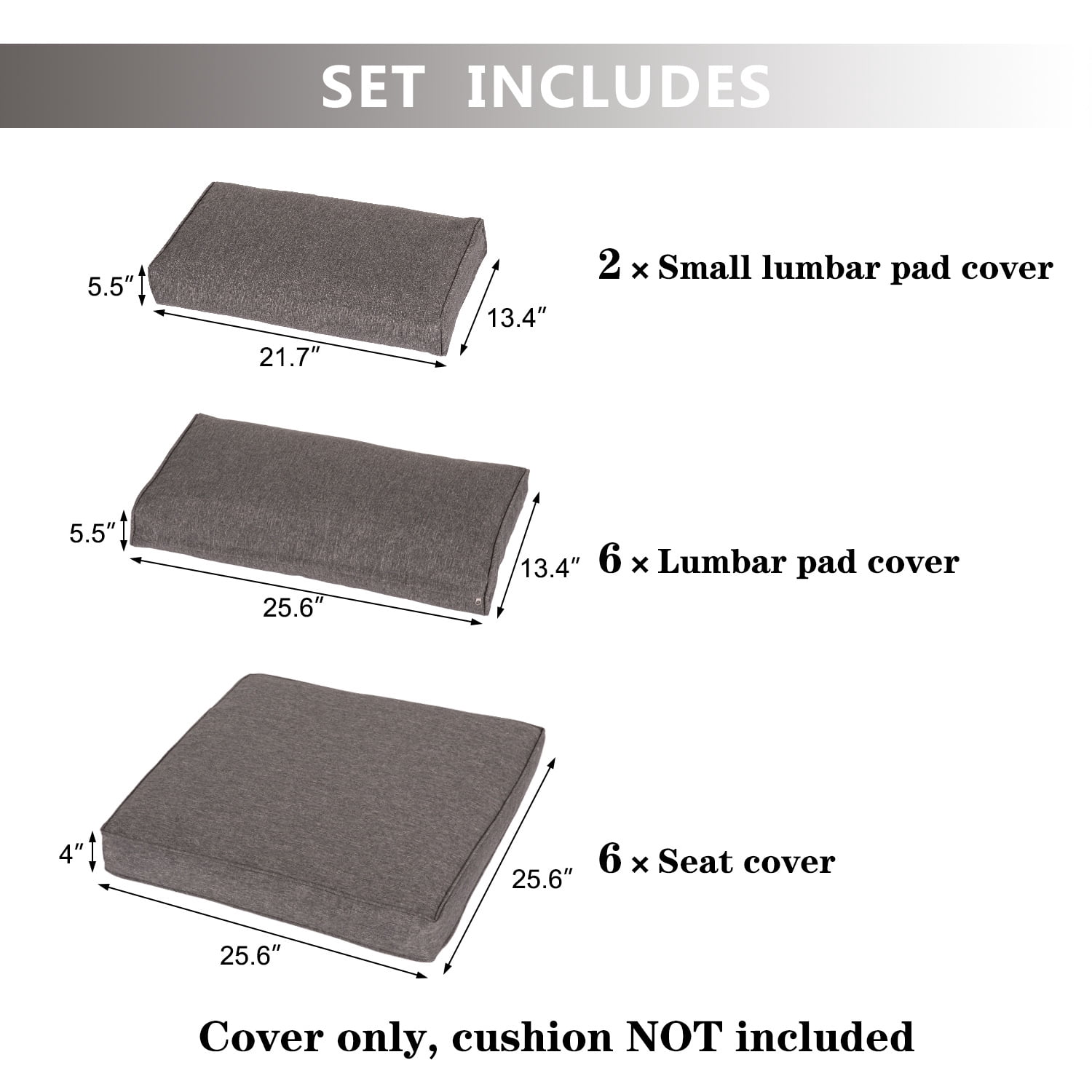 Kinbor 7Pcs Outdoor Patio Wicker Sofa Chair Washable Cushions Pillow Replacement Covers for Seat and Back, Gray