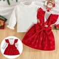 thumbnail image 2 of CAICJ98 Baby Girl First Christmas Outfit Knit Shirt Tops Suspender Dress Fall Winter Outfits Puff Long Sleeve Jumpsuit Toddler Girl Clothes Red,Size 18-24 Months, 2 of 7