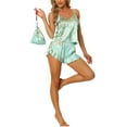 thumbnail image 2 of INSPIRE CHIC Women's Satin Pajamas Floral Camisole Tops with Ruffled Shorts Sleepwear Lounge Sets M Light Green, 2 of 5
