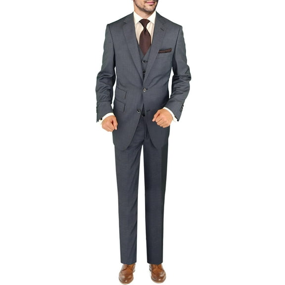 Mens Ticket Pocket 3-piece French Blue Wool Trim Fit Vested