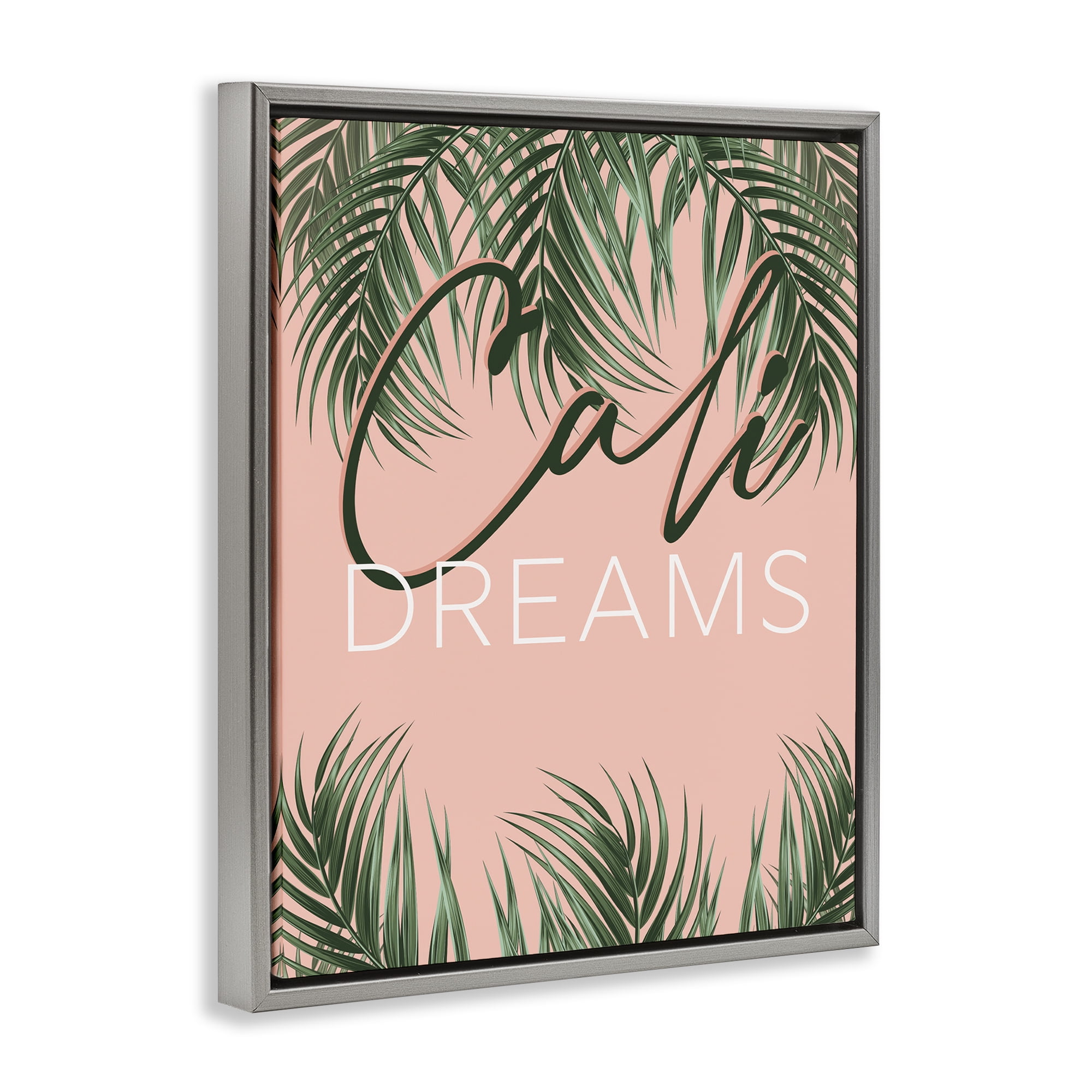 Stupell Industries Cali Dreams on Palms Plants & Flowers Painting Gray Floater Framed Canvas Art Print Wall Art, 25 x 31
