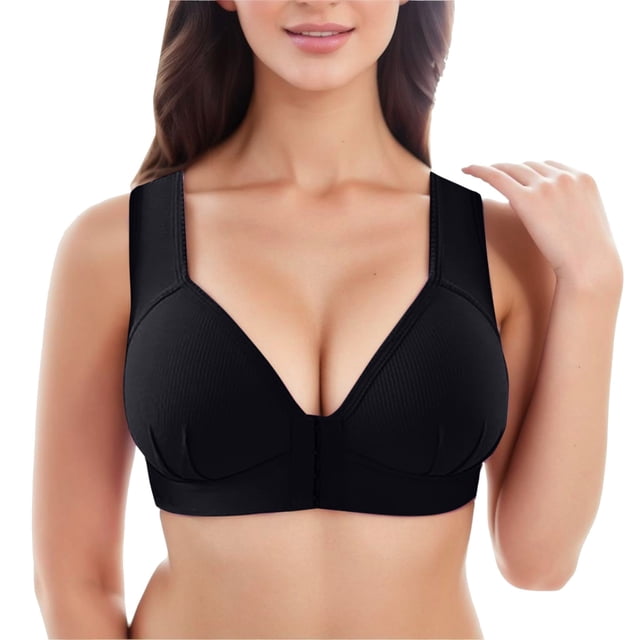 Gibobby Sujetador de alambre Ropa interior Ropa interior de una pieza gratis Sujetador sólido Íntimos de mujer Sujetador deportivo para mujeres(Negro,XXL)
