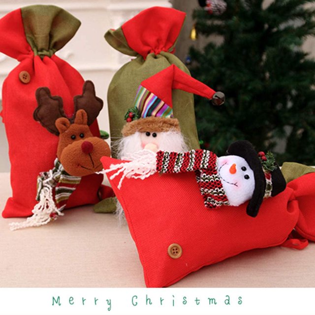 Bolsas de Navidad con cordón, bolsas de Navidad de tela de diseño 3D para suministros de fiesta de Navidad, 15 x 8 pulgadas Fason WRQX-552