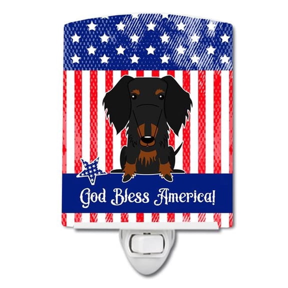 Caroline's Treasures BB3122CNL Patriotic Wire Haired Dachshund Black Tan Ceramic Night Light, 6x4x3", multicolor