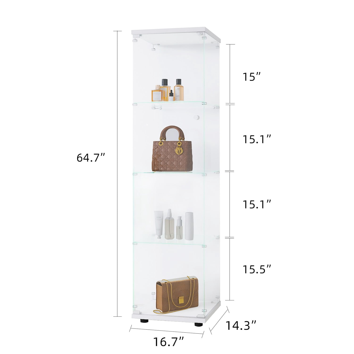 Hommoo Cabinet,Glass Display Cabinet 4 Shelves with Door, Floor Standing Curio Bookshelf for Living Room,White