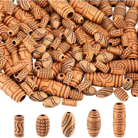 150Pcs Imitation Wooden Macrame Beads Wood Hair Bead Long Tube Dreadlocks Braid Oval Acrylic Large Hole Peru Loose Beads for Jewelry Making Bracelet Sweater Chain DIY Crafting Beginners DIY