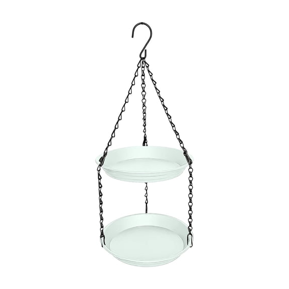 Double Layer Bird Feeder Hanging Outdoor Wild Bird Seed and Water Station for Backyard Garden Porch Decor Beige