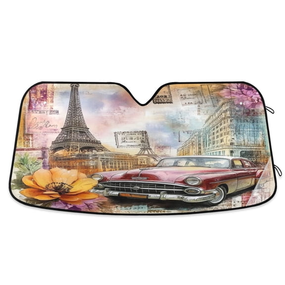 Windshield Sun Shade for Cars, 55"x27.6" Foldable Car Sun Shade with Aluminum Foil Bubble Heat Insulation, UV Protection for Sedan/SUV/Truck,Red Car