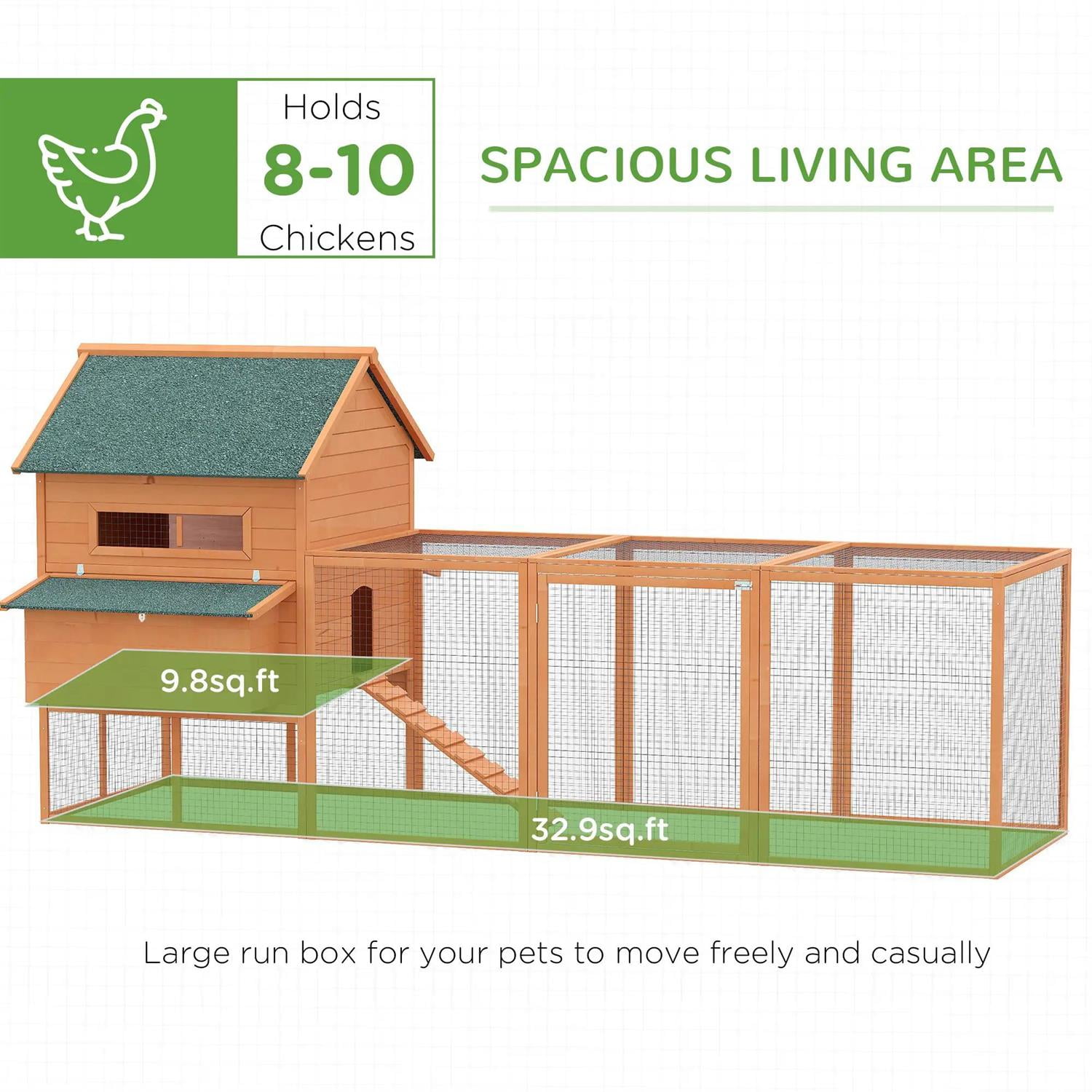 Pefilos 137" Large Chicken Coop Rabbit Hutch, Outdoor Wooden Poultry Cage Hen House with Nesting Box, Run for Garden Backyard, Orange
