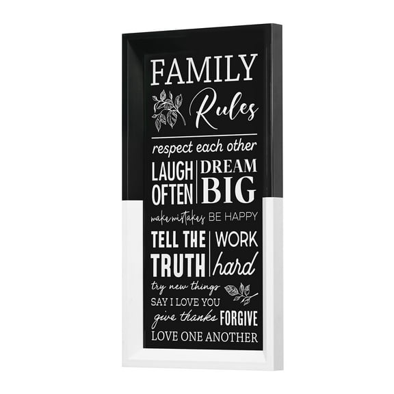 Crystal Art Gallery Gray Family Inspirational Rules Framed Printed Wall Art Décor Size 8" x 16"