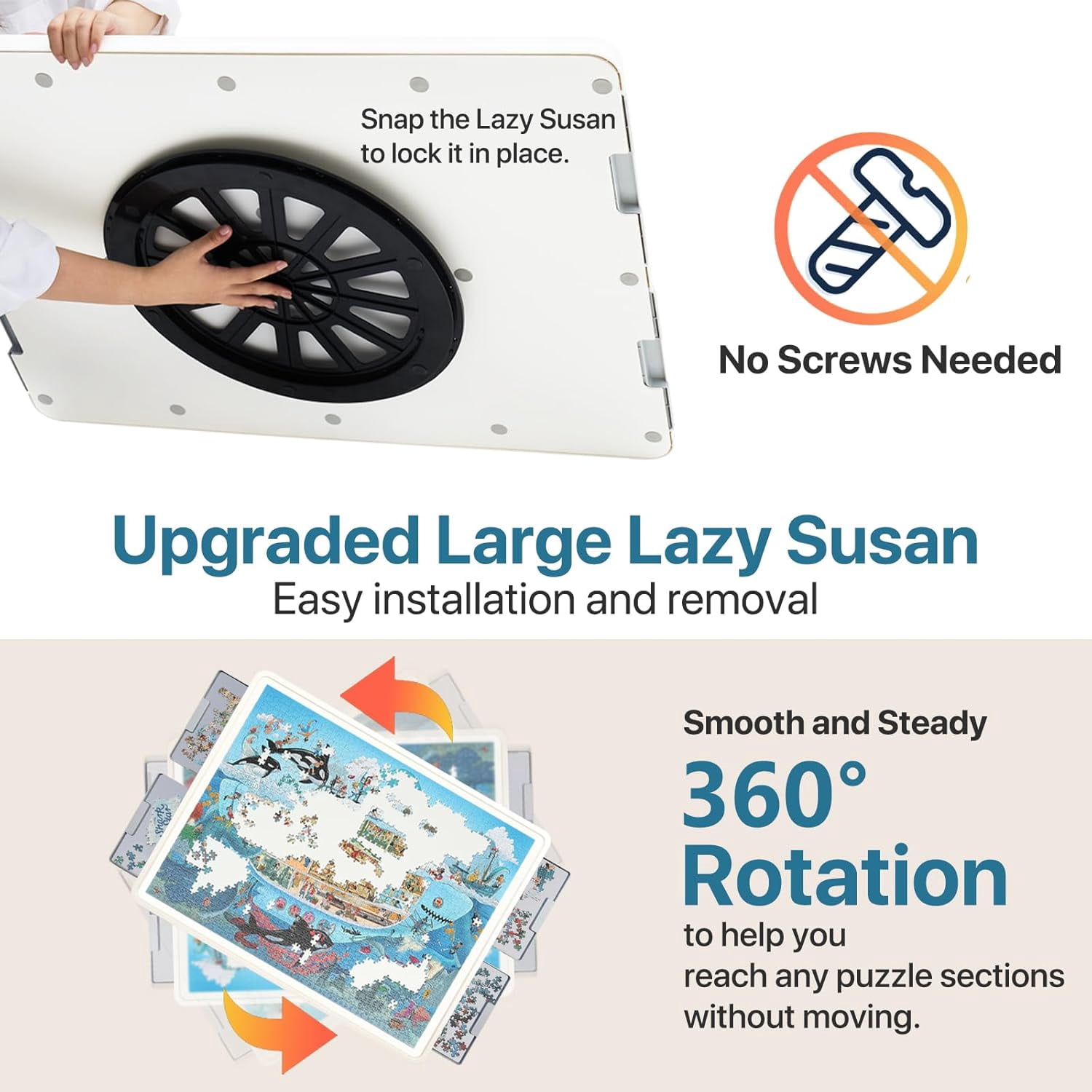1500 Pieces Rotating Plastic Puzzle Board with Gray Drawers and Cover, 35"x27" Portable Spinning Jigsaw Puzzle Table for Adults, Upgraded Lazy Susan, Ideal Gift for Mum