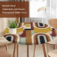 thumbnail image 5 of Mid-Century Modern Round Fitted Table Cover Geometric Abstract Brick Red Waterproof Table Cloth with Elastic Edge Wipeable Tablecloth for Picnic Camping Party Fits 55"-60" Diameter, 5 of 8
